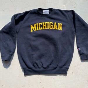 Kid's Champion Sweatshirt Blue Michigan M College Active Gym NCAA Youth School